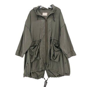 WE THE FREE PEOPLE Olive Green Lyocell OVERSIZED Hooded Jacket SMALL w/ FLAWS!